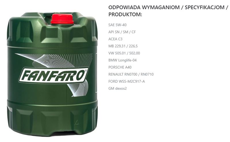 OLEJ FANFARO 5W-40 PDX60L C3 A3/B4 LL-04