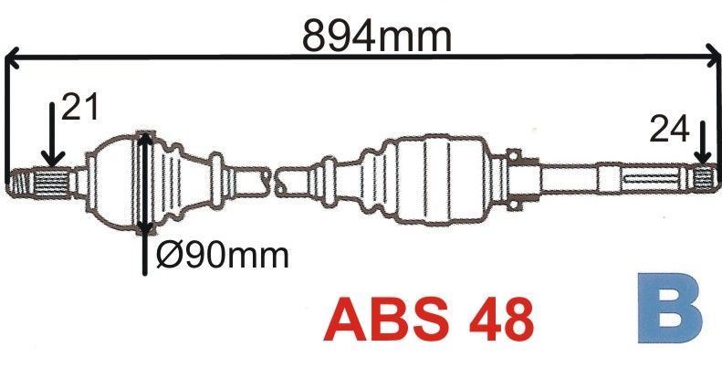 PÓŁOŚ NAPĘDOWA PEUGEOT 206 1.9D 98> ABS48 PRAWA