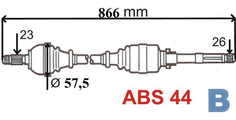 Półoś napędowa Renault Kangoo 04> ABS 44 prawa