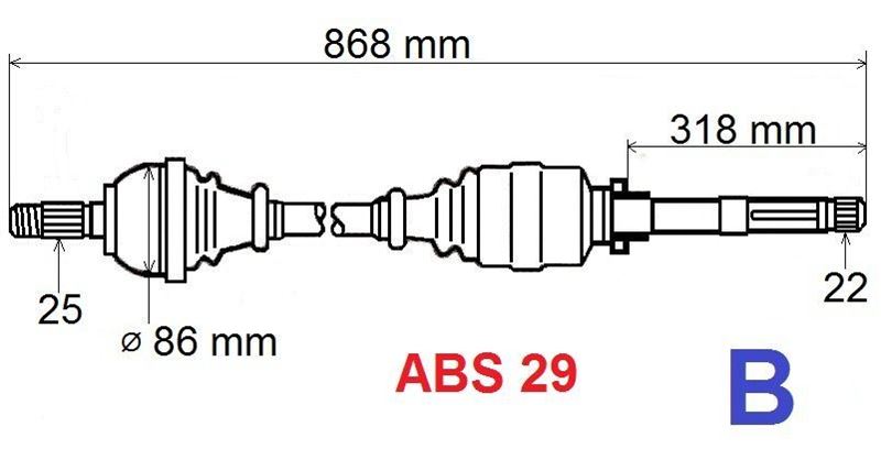Półoś napędowa Citroen Berlingo Xsara ABS 29 prawa
