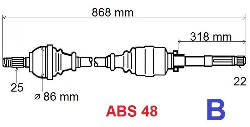 Półoś napędowa Citroen Berlingo Xsara ABS 48 prawa